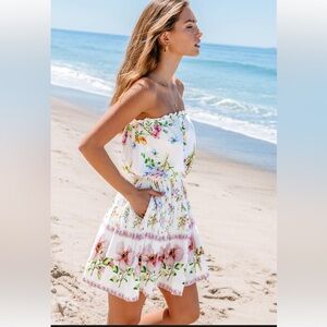 Cupshe Strapless Floral Dress in White and Pink